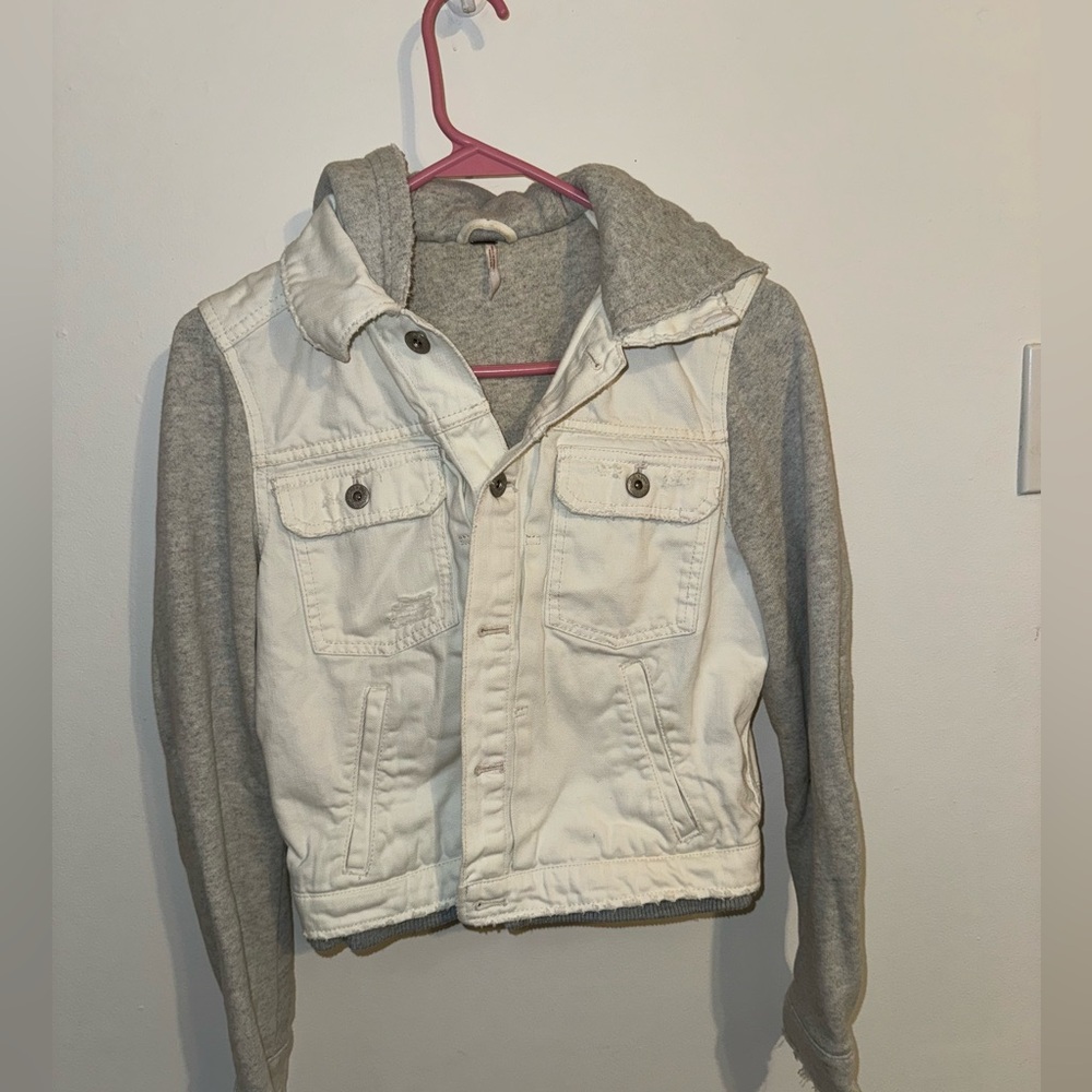 FREE PEOPLE sweatshirt denim hooded jacket